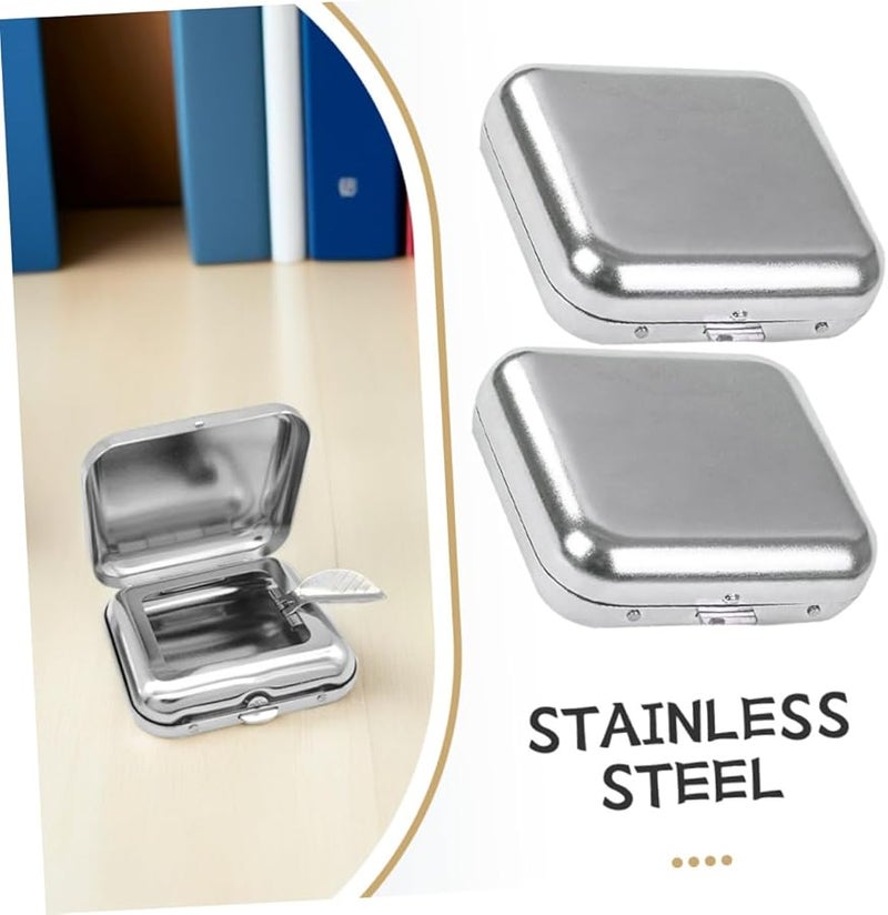 2Pcs Mini Portable Stainless Steel Ashtray Lightweight Pocket Ash Tray for Indoor Outdoor Travel Car Use - Image 3